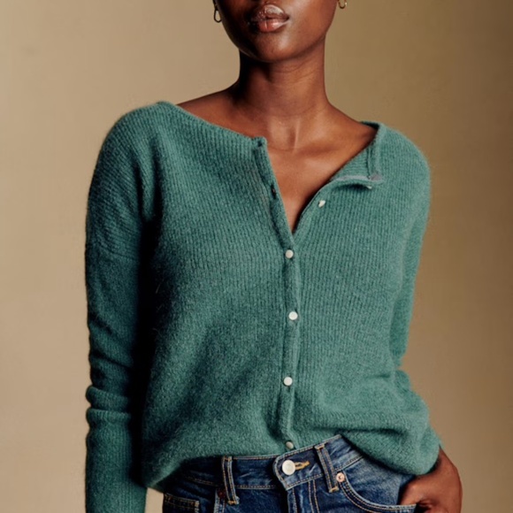 Sezane Sweaters - Sezane Teal Button-Front Fuzzy Knit Cardigan